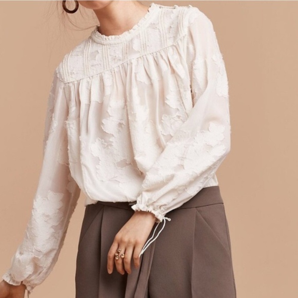 𝅺ARITZIA Wilfred Lourdes Appliqué White Lacey Blouse XS